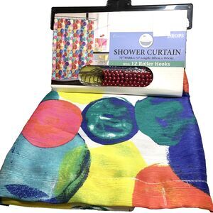 Compass Drop Shower Curtain 12 Roller Hooks 72"Wx72"L Bold Colorful New w/Tags